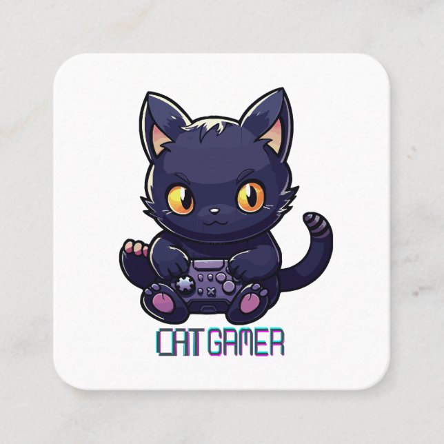 Tarjeta De Visita Cuadrada Gamer de gato (Anverso)