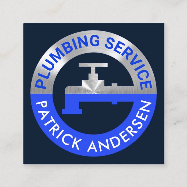 Tarjeta De Visita Cuadrada Gasoducto De Faucetos Plateados En Aguas Azul Oscu (Anverso)