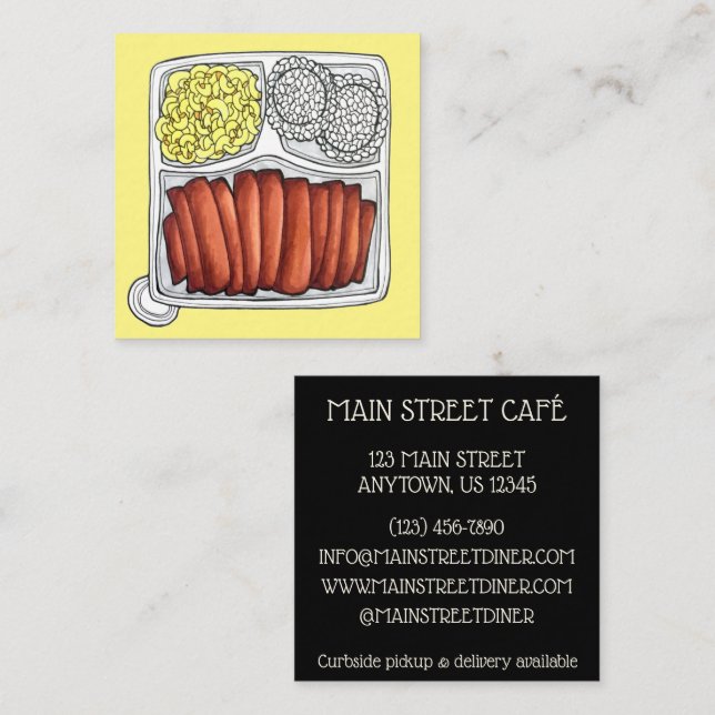 Tarjeta De Visita Cuadrada Gastronomía hawaiana Placa Almuerzo Arroz Macaroni (Anverso / Reverso)