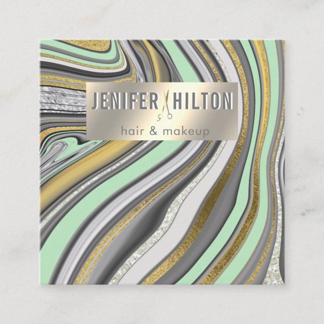 Tarjeta De Visita Cuadrada Gate contemporáneo geode neo-menta de la peinadora (Anverso)