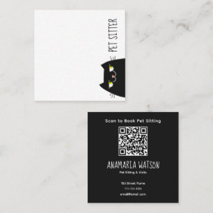 Tarjeta De Visita Cuadrada Gatito Adorable QR Cuidado de Mascotas