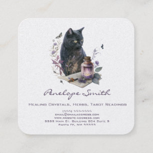 Tarjeta De Visita Cuadrada Gato acuarela con libro de hélices y velas
