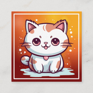 Tarjeta De Visita Cuadrada Gato adorable al estilo Kawaii Clipart
