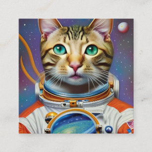Tarjeta De Visita Cuadrada Gato astronauta en el espacio