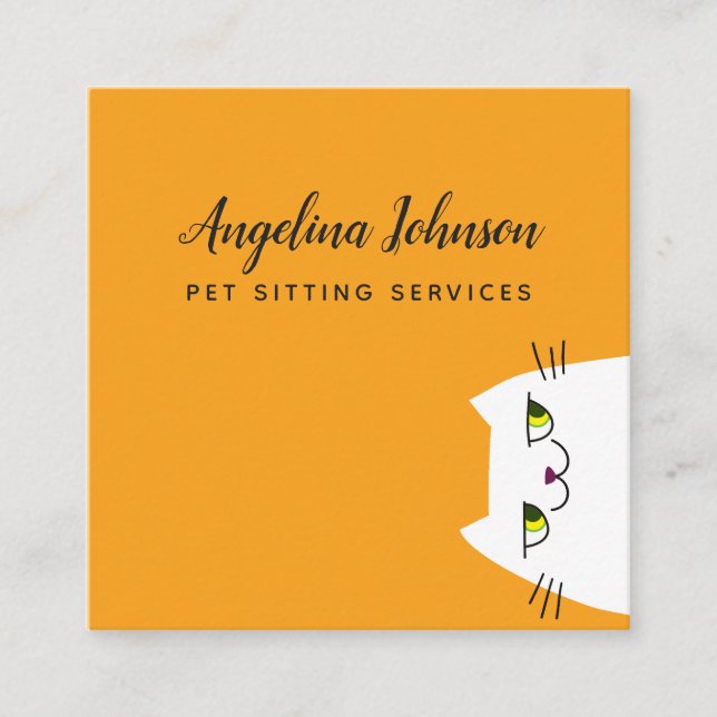 Tarjeta De Visita Cuadrada Gato blanco divertido (Anverso)