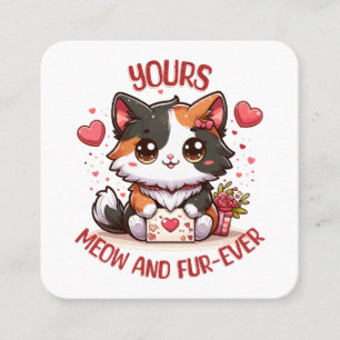 Tarjeta De Visita Cuadrada Gato Calico Adorable Día de San Valentín