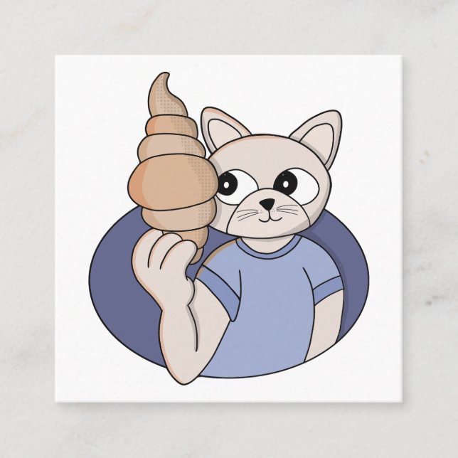 Tarjeta De Visita Cuadrada Gato Croissant Divertido (Anverso)