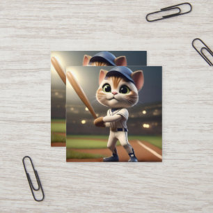 Tarjeta De Visita Cuadrada Gato de béisbol gracioso,