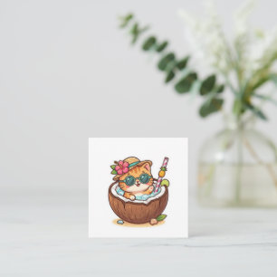 Tarjeta De Visita Cuadrada Gato de coco kawaii lentes de sol BSticker de vera