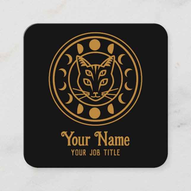 Tarjeta De Visita Cuadrada Gato Fases de Brujería en la Luna (Anverso)