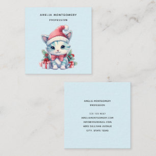Tarjeta De Visita Cuadrada Gato gatito lindo en un sombrero de Santa Navidad