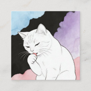 Tarjeta De Visita Cuadrada Gato limpiando su pata