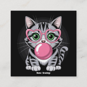 Tarjeta De Visita Cuadrada Gato Lindo Gatito Comiendo Chicle y Haciendo Burbu