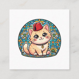 Tarjeta De Visita Cuadrada Gato marroquí Kawaii adorable con pegatina de Tarb