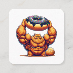 Tarjeta De Visita Cuadrada Gato musculoso levantando donut