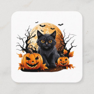 Tarjeta De Visita Cuadrada Gato negro rodeado de calabazas