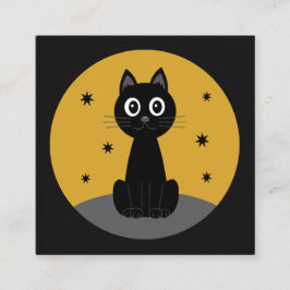 Tarjeta De Visita Cuadrada Gato negro sentado viendo las estrellas