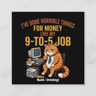 Tarjeta De Visita Cuadrada Gato Pelirrojo Divertido y Agotado Humor Laboral 9