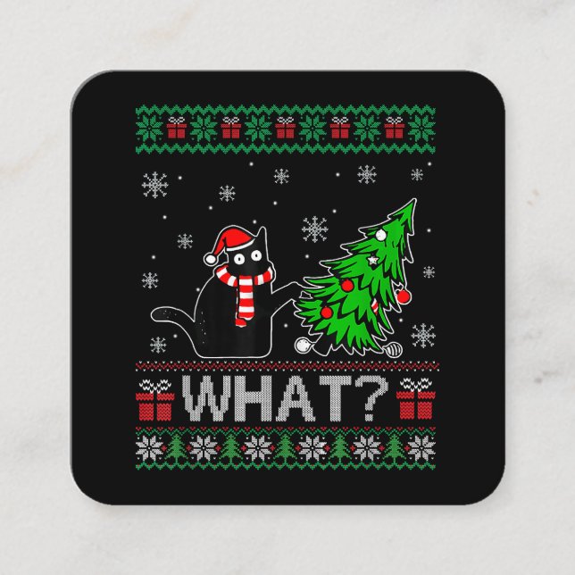 Tarjeta De Visita Cuadrada Gato qué gracioso gato negro que presiona el árbol (Anverso)