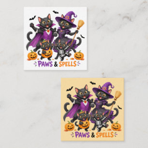 Tarjeta De Visita Cuadrada Gatos adorables de Halloween con patas y hechizos