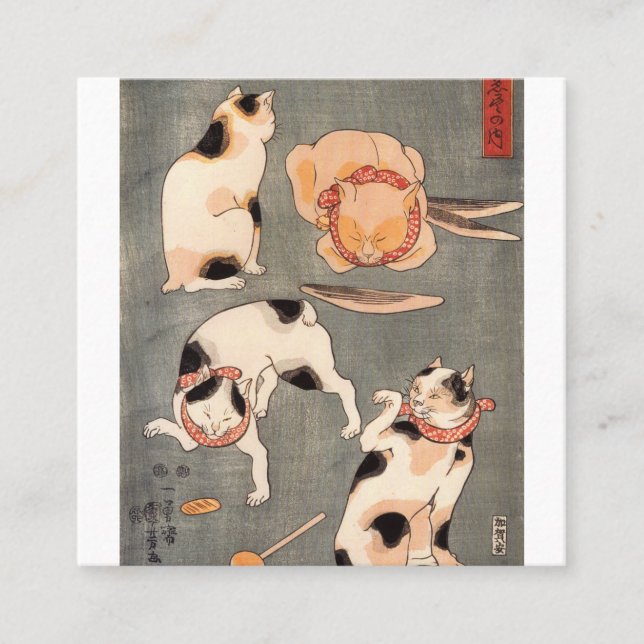 Tarjeta De Visita Cuadrada Gatos Jugando Utagawa Kuniyoshi (Anverso)