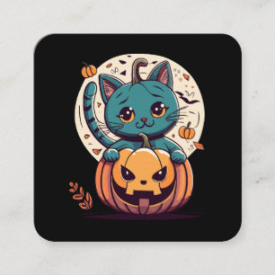 Tarjeta De Visita Cuadrada Gatos y Calabazas para un Feliz Halloween!