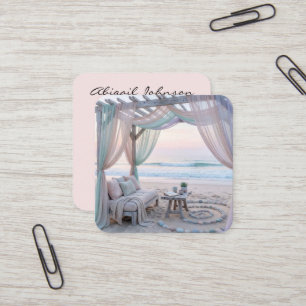 Tarjeta De Visita Cuadrada Gazebo junto al mar con sofá