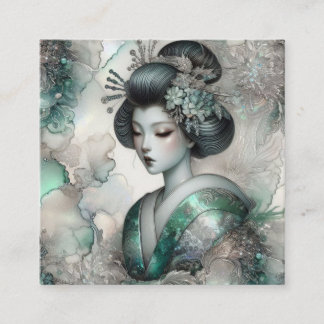 Tarjeta De Visita Cuadrada Geisha en Verde Serie de Diseño #2