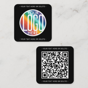 Tarjeta De Visita Cuadrada Generador de código QR y logotipo negro Minimalist