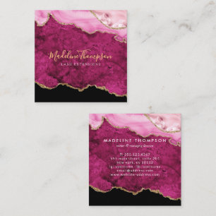 Tarjeta De Visita Cuadrada Geoda de ágata de mármol rosa de terciopelo modern