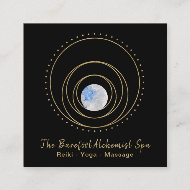 Tarjeta De Visita Cuadrada *~* Geometría sagrada Geometría Oro Boho Cósmico (Anverso)