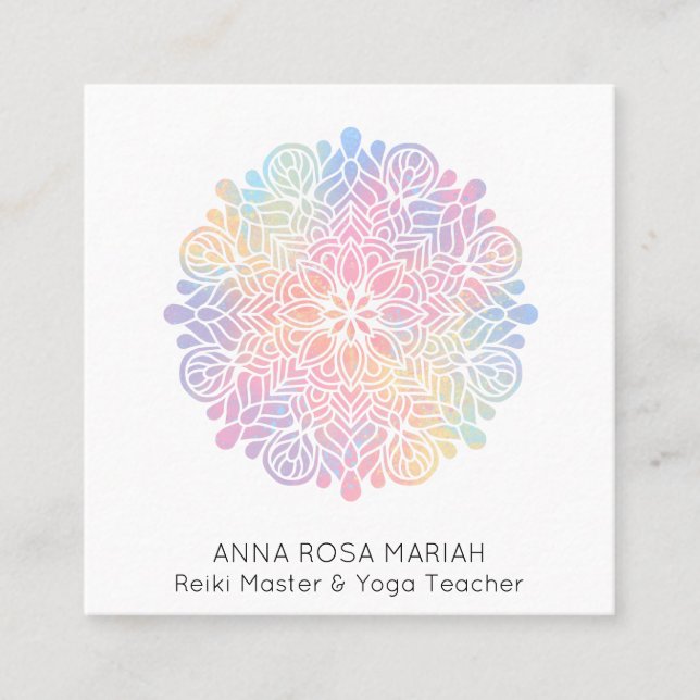 Tarjeta De Visita Cuadrada *~* Geometría sagrada Mandala arcoiris Espiritual (Anverso)