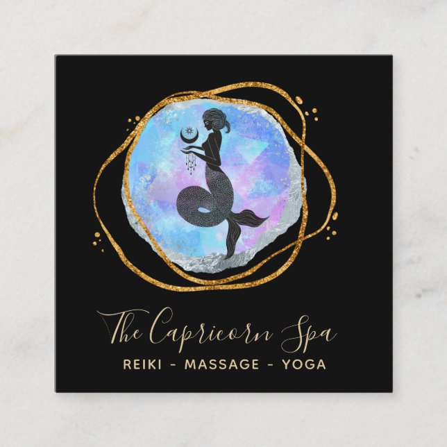 Tarjeta De Visita Cuadrada *~* Geométrica Opal Capricorn Mermaid Gold Goddess (Anverso)