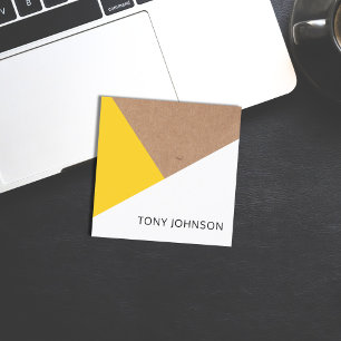 Tarjeta De Visita Cuadrada Geométrico blanco amarillo kraft moderno impreso