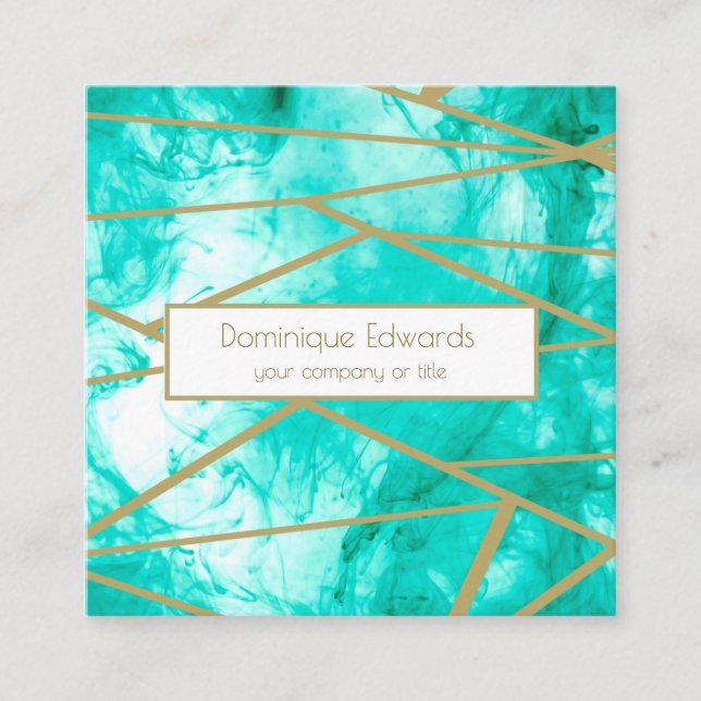 Tarjeta De Visita Cuadrada Geométrico de la acuarela azul Verde azulada profe (Anverso)