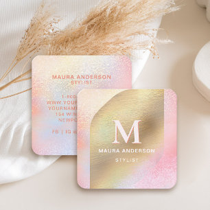 Tarjeta De Visita Cuadrada Geométrico de Monograma Rosa de Faux Gold machacad