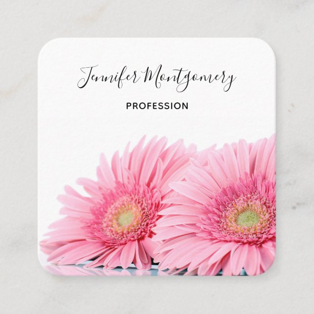 Tarjeta De Visita Cuadrada Gerbera rosa Daisies Elegante Plaza de la Foto (Anverso)