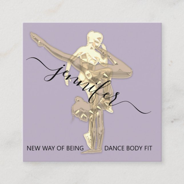 Tarjeta De Visita Cuadrada Gimnasio profesional Sofá de baile QRCODE Gold (Anverso)