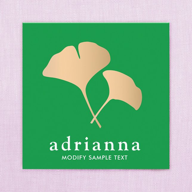 Tarjeta De Visita Cuadrada Ginkgo Leaf Gold Green (Subido por el creador)
