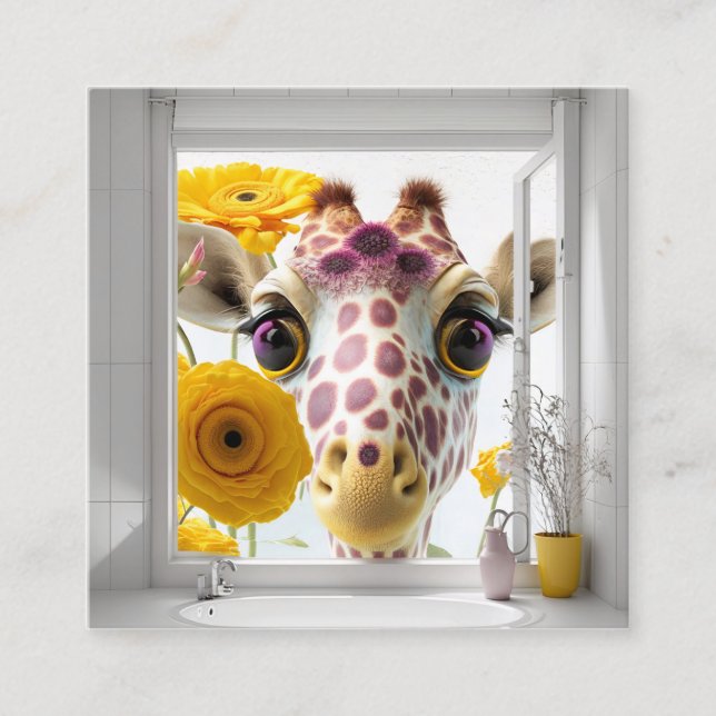 Tarjeta De Visita Cuadrada Giraffe Peeks in the Window (Anverso)