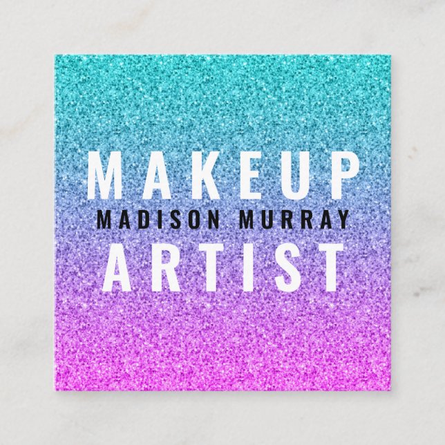 Tarjeta De Visita Cuadrada Giram Glam Pink Blue Púrpura Purpurina Ombre Monog (Anverso)