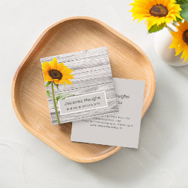 Tarjeta De Visita Cuadrada Girasol de Impresión de Madera Rústica