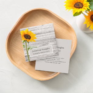 Tarjeta De Visita Cuadrada Girasol de Impresión de Madera Rústica