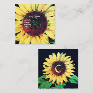 Tarjeta De Visita Cuadrada Girasol monograma floral rústico cuadrado