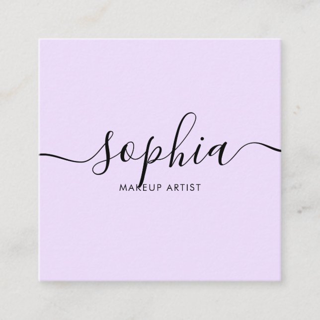 Tarjeta De Visita Cuadrada Girly Calligraphy Moderno Light Purple (Anverso)