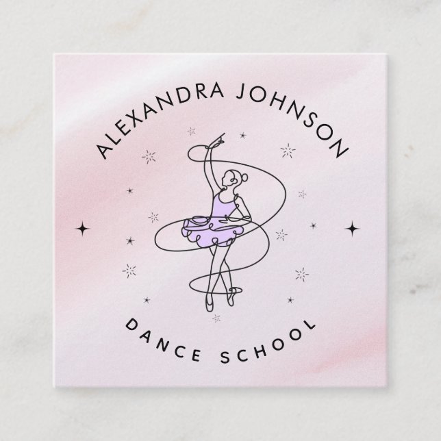 Tarjeta De Visita Cuadrada Girly Dance School Choreographer Ballerina Dancer (Anverso)