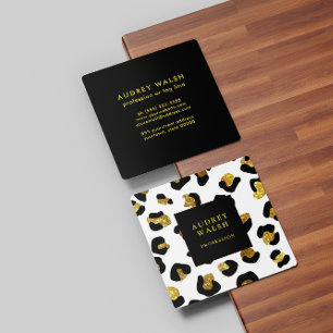 Tarjeta De Visita Cuadrada Girly Purpurinoso Oro Leopardo Blanco impresión Lu