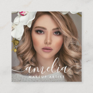 Tarjeta De Visita Cuadrada Girly Script QR Code Photo