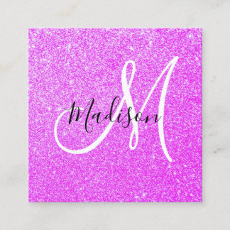 Tarjeta De Visita Cuadrada Girly y Glam Lilac Purpurina púrpura Sparkle Monog