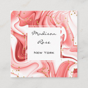 Tarjeta De Visita Cuadrada Girly y trendy rosa melocotón blanco tinta oro des